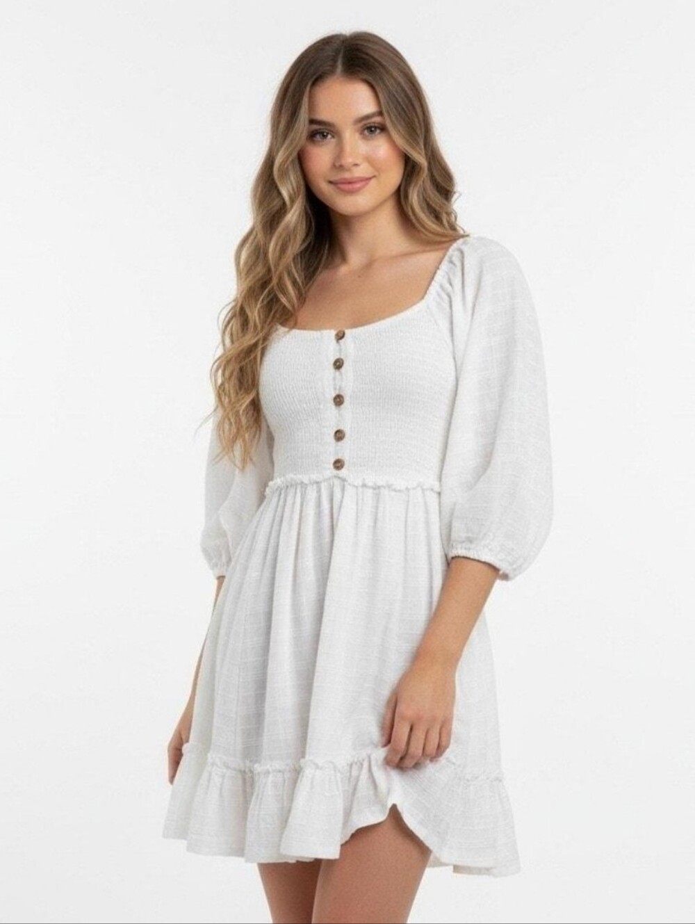 Free People White Gauze Smocked Mini Dress - Size S - Cottagecore Romantic